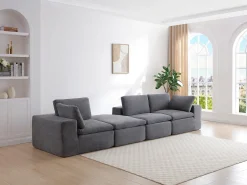 Sofá|Vente-unique Sofá de canto modular com pufe em tecido cinzento antracite CORTOLINE Cinza antracite
