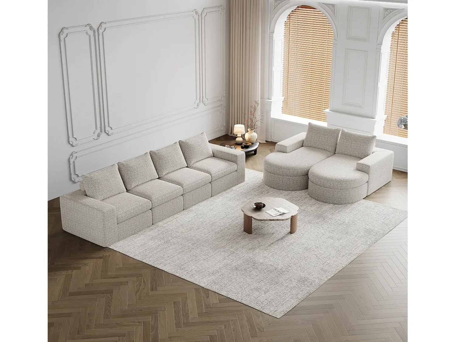 Hauss Spole Sofá de canto modular de 6 lugares com chaise longue - Tecido chenille - Não necessita de montagem^ Sofá