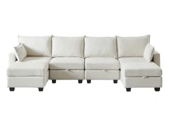 Sofá|Hauss Spole Sofá de canto modular de 6 lugares com 6 compartimentos de arrumação - Tecido chenille Bege