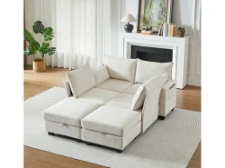 Sofá|Hauss Spole Sofá de canto modular de 6 lugares com 6 compartimentos de arrumação - Tecido chenille Bege
