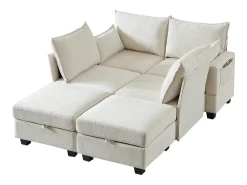 Sofá|Hauss Spole Sofá de canto modular de 6 lugares com 6 compartimentos de arrumação - Tecido chenille Bege