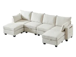 Sofá|Hauss Spole Sofá de canto modular de 6 lugares com 6 compartimentos de arrumação - Tecido chenille Bege