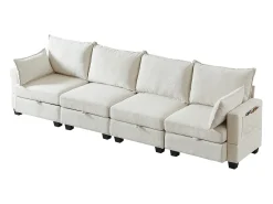 Sofá|Hauss Spole Sofá de canto modular de 6 lugares com 6 compartimentos de arrumação - Tecido chenille Bege