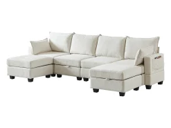 Sofá|Hauss Spole Sofá de canto modular de 6 lugares com 6 compartimentos de arrumação - Tecido chenille Bege