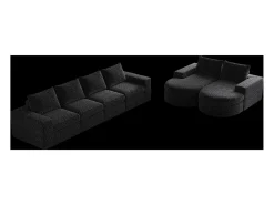 Hauss Spole Sofá de canto modular de 6 lugares com chaise longue - Tecido chenille - Não necessita de montagem Preto