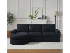 Hauss Spole Sofá de canto modular de 6 lugares com chaise longue - Tecido chenille - Não necessita de montagem Preto