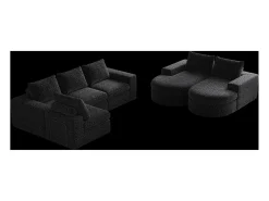 Hauss Spole Sofá de canto modular de 6 lugares com chaise longue - Tecido chenille - Não necessita de montagem Preto