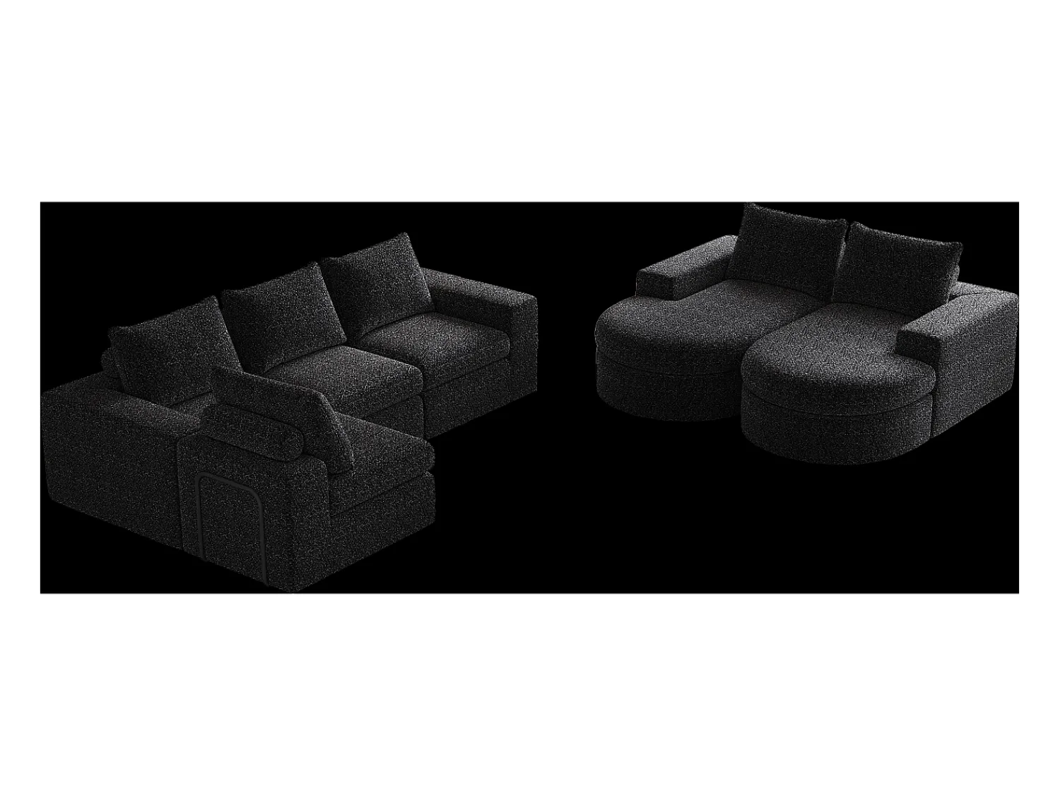 Hauss Spole Sofá de canto modular de 6 lugares com chaise longue - Tecido chenille - Não necessita de montagem Preto