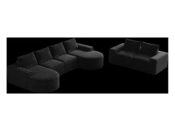 Hauss Spole Sofá de canto modular de 6 lugares com chaise longue - Tecido chenille - Não necessita de montagem Preto