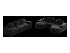 Hauss Spole Sofá de canto modular de 6 lugares com chaise longue - Tecido chenille - Não necessita de montagem Preto