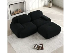 Sofá| Sofá de canto modular de 82" em veludo cotelê, sem necessidade de montagem, . Preto