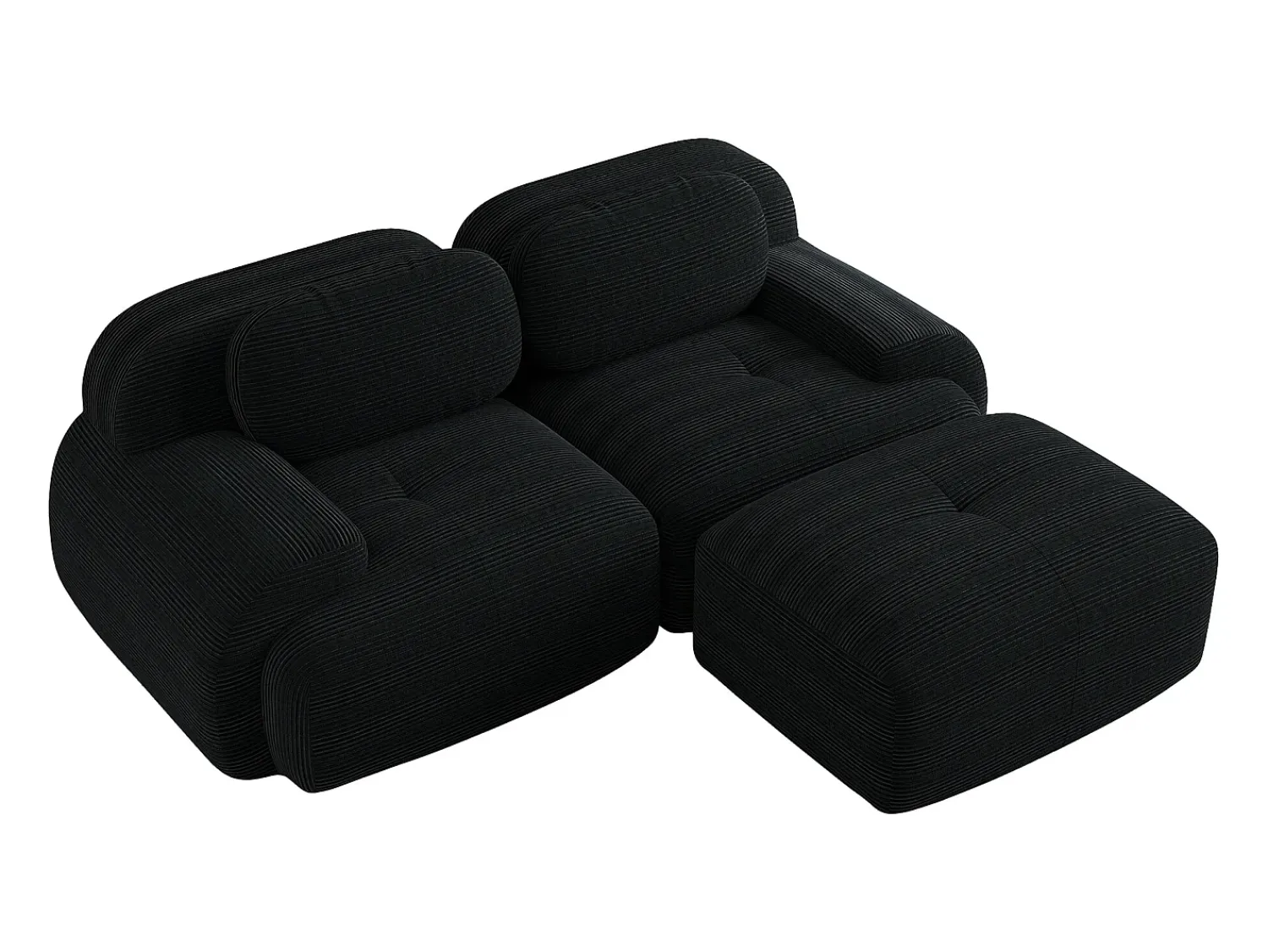 Sofá| Sofá de canto modular de 82" em veludo cotelê, sem necessidade de montagem, . Preto