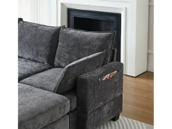 Sofá*Hauss Spole Sofá de canto modular de 6 lugares com 6 compartimentos de arrumação - Tecido chenille Cinzento
