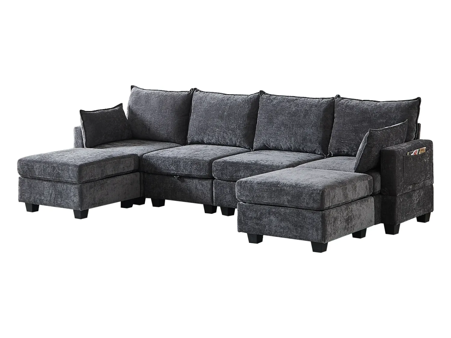 Sofá*Hauss Spole Sofá de canto modular de 6 lugares com 6 compartimentos de arrumação - Tecido chenille Cinzento