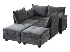 Sofá*Hauss Spole Sofá de canto modular de 6 lugares com 6 compartimentos de arrumação - Tecido chenille Cinzento