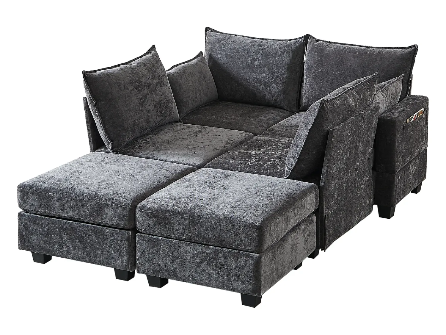 Sofá*Hauss Spole Sofá de canto modular de 6 lugares com 6 compartimentos de arrumação - Tecido chenille Cinzento