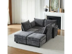 Sofá*Hauss Spole Sofá de canto modular de 6 lugares com 6 compartimentos de arrumação - Tecido chenille Cinzento