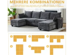 Sofá*Hauss Spole Sofá de canto modular de 6 lugares com 6 compartimentos de arrumação - Tecido chenille Cinzento