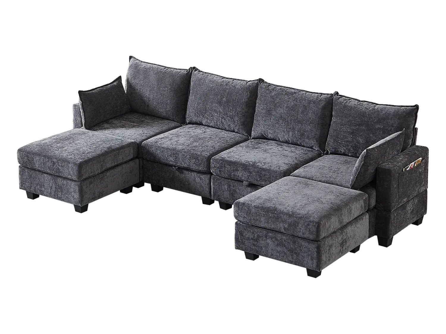 Sofá*Hauss Spole Sofá de canto modular de 6 lugares com 6 compartimentos de arrumação - Tecido chenille Cinzento