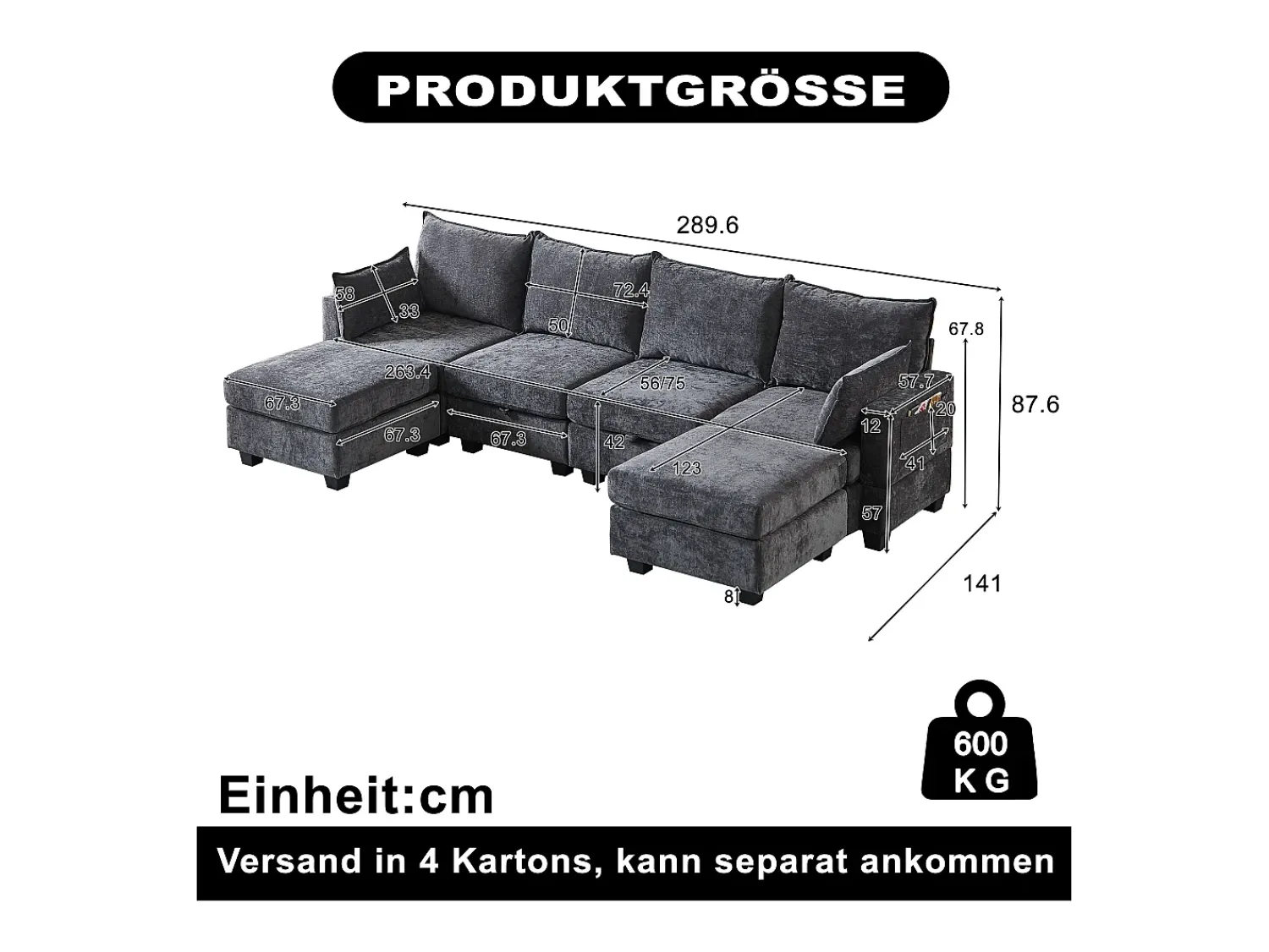 Sofá*Hauss Spole Sofá de canto modular de 6 lugares com 6 compartimentos de arrumação - Tecido chenille Cinzento