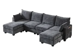 Sofá*Hauss Spole Sofá de canto modular de 6 lugares com 6 compartimentos de arrumação - Tecido chenille Cinzento