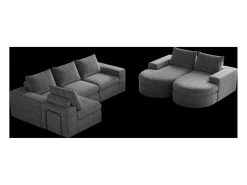 Clearance Hauss Spole Sofá de canto modular de 6 lugares com chaise longue - Tecido chenille - Não necessita de montagem Cinzento