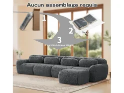 Sofá*DripeX Sofá de Canto Modular em tecido peluche, com puff e 4 almofadas, sem estrutura, 378x179x73cm, Cinza Cinzento