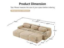 Sofá*DripeX Sofá de Canto Modular em tecido peluche, com 3 puffs e 3 almofadas, 291x179x73cm, Caqui