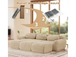 Sofá*DripeX Sofá de Canto Modular em tecido peluche, com 3 puffs e 3 almofadas, 291x179x73cm, Caqui
