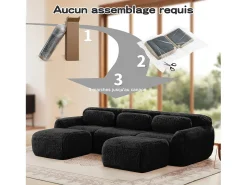 Sofá*DripeX Sofá de Canto Modular em tecido peluche, com 2 puffs e 3 almofadas, 291x179x73cm, Preto
