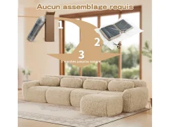 Sofá|DripeX Sofá de Canto Modular em tecido peluche, com puff e 4 almofadas, sem estrutura, 378x179x73cm, Caqui