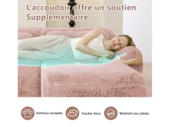 DripeX Sofá de Canto Modular em tecido peluche, com 3 puffs e 3 almofadas, 291x179x73cm,^ Sofá