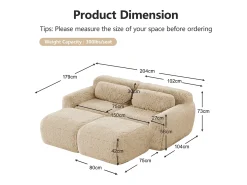 Sofá*DripeX Sofá de Canto Modular em tecido peluche, com 2 puffs e 2 almofadas, 204x179x73cm, Caqui