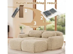 Sofá*DripeX Sofá de Canto Modular em tecido peluche, com 2 puffs e 2 almofadas, 204x179x73cm, Caqui
