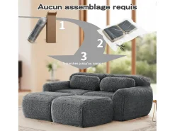 DripeX Sofá de Canto Modular em tecido peluche, com 2 puffs e 2 almofadas, 204x179x73cm, Cinza^ Sofá