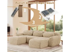 Sofá*DripeX Sofá de Canto Modular em tecido peluche, com 2 puffs e 3 almofadas, 291x179x73cm, Caqui