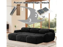 Sofá*DripeX Sofá de Canto Modular em tecido peluche, com 3 puffs e 3 almofadas, 291x179x73cm, Preto