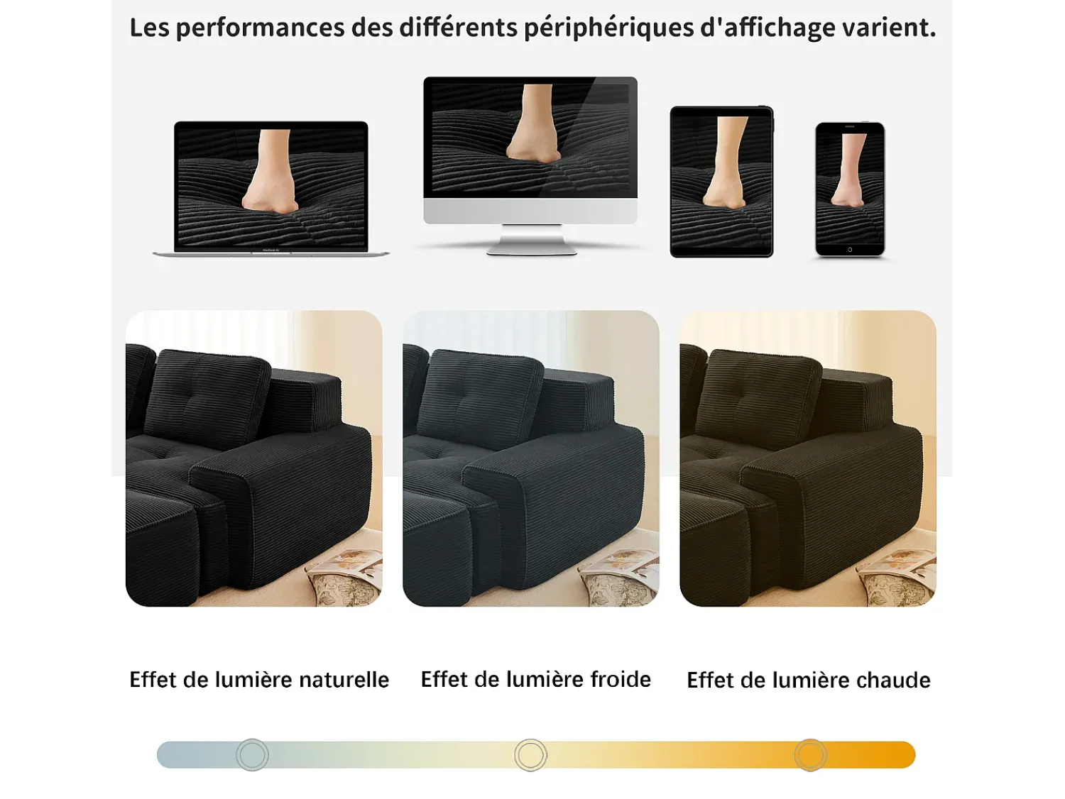 Sofá|DripeX Sofá de Canto Modular em Veludo cotelê, com 2 puffs e 2 almofadas, 204x177x69cm, Preto