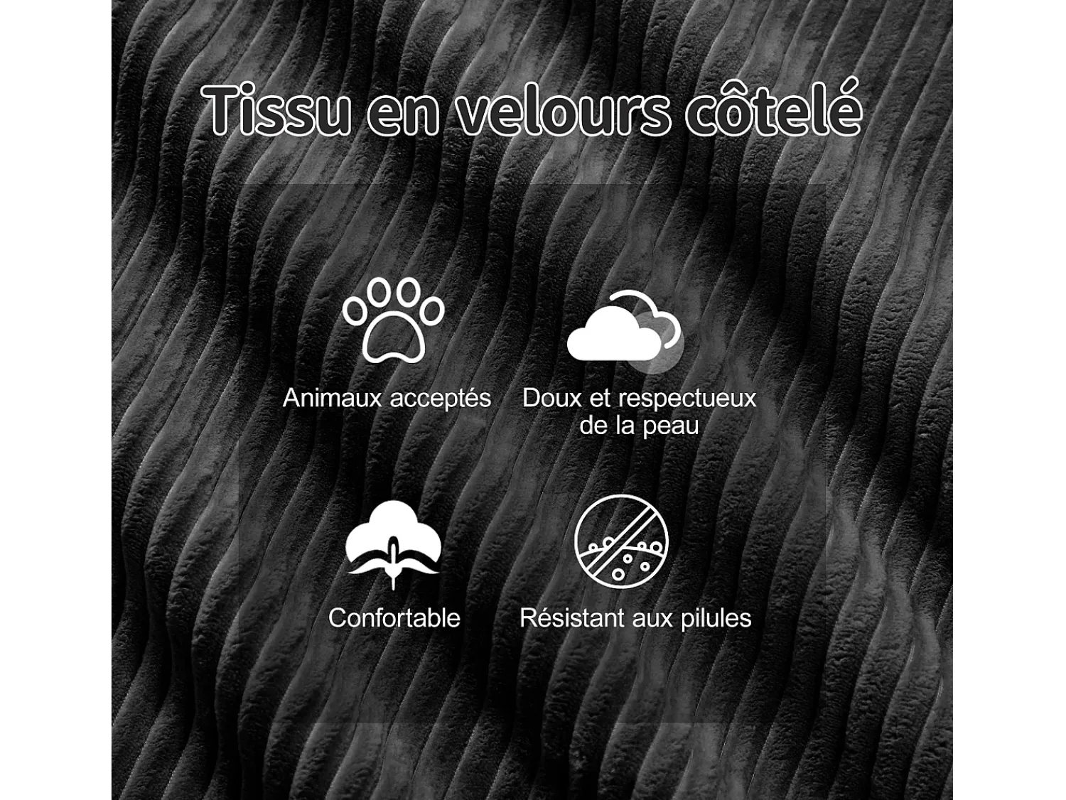 Sofá|DripeX Sofá de Canto Modular em Veludo cotelê, com 2 puffs e 2 almofadas, 204x177x69cm, Preto