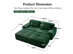 DripeX Sofá de Canto Modular em Veludo cotelê, com 2 puffs e 2 almofadas, 204x177x69cm,^ Sofá