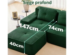 DripeX Sofá de Canto Modular em Veludo cotelê, com 2 puffs e 2 almofadas, 204x177x69cm,^ Sofá