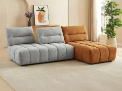 Sofá|Vente-unique Sofá de canto modular encosto função avança-recua tecido cinza-claro e terracota APOLIU Cinzento claro / Terracota
