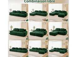 Sofá|DripeX Sofá de Canto Modular Forma de U em Veludo cotelê, com 2 puffs e 3 almofadas, 293x177x69cm, Verde