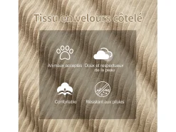 Sofá|DripeX Sofá de Canto Modular Forma de U em Veludo cotelê, com 2 puffs e 3 almofadas, 293x177x69cm, Bege