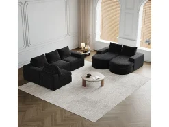 Best DripeX Sofá de Canto Modular Reversível 6 Lugares, com 6 Almofadas e Almofadas Cervicais, Tecido Chenille, Sala de Estar DIY, Preto