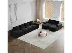 Best DripeX Sofá de Canto Modular Reversível 6 Lugares, com 6 Almofadas e Almofadas Cervicais, Tecido Chenille, Sala de Estar DIY, Preto
