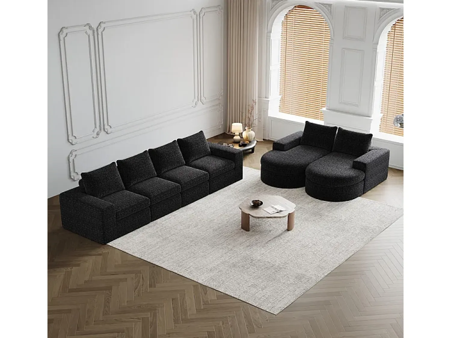 Best DripeX Sofá de Canto Modular Reversível 6 Lugares, com 6 Almofadas e Almofadas Cervicais, Tecido Chenille, Sala de Estar DIY, Preto