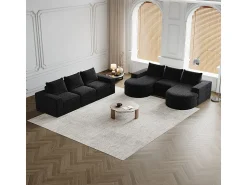 Best DripeX Sofá de Canto Modular Reversível 6 Lugares, com 6 Almofadas e Almofadas Cervicais, Tecido Chenille, Sala de Estar DIY, Preto