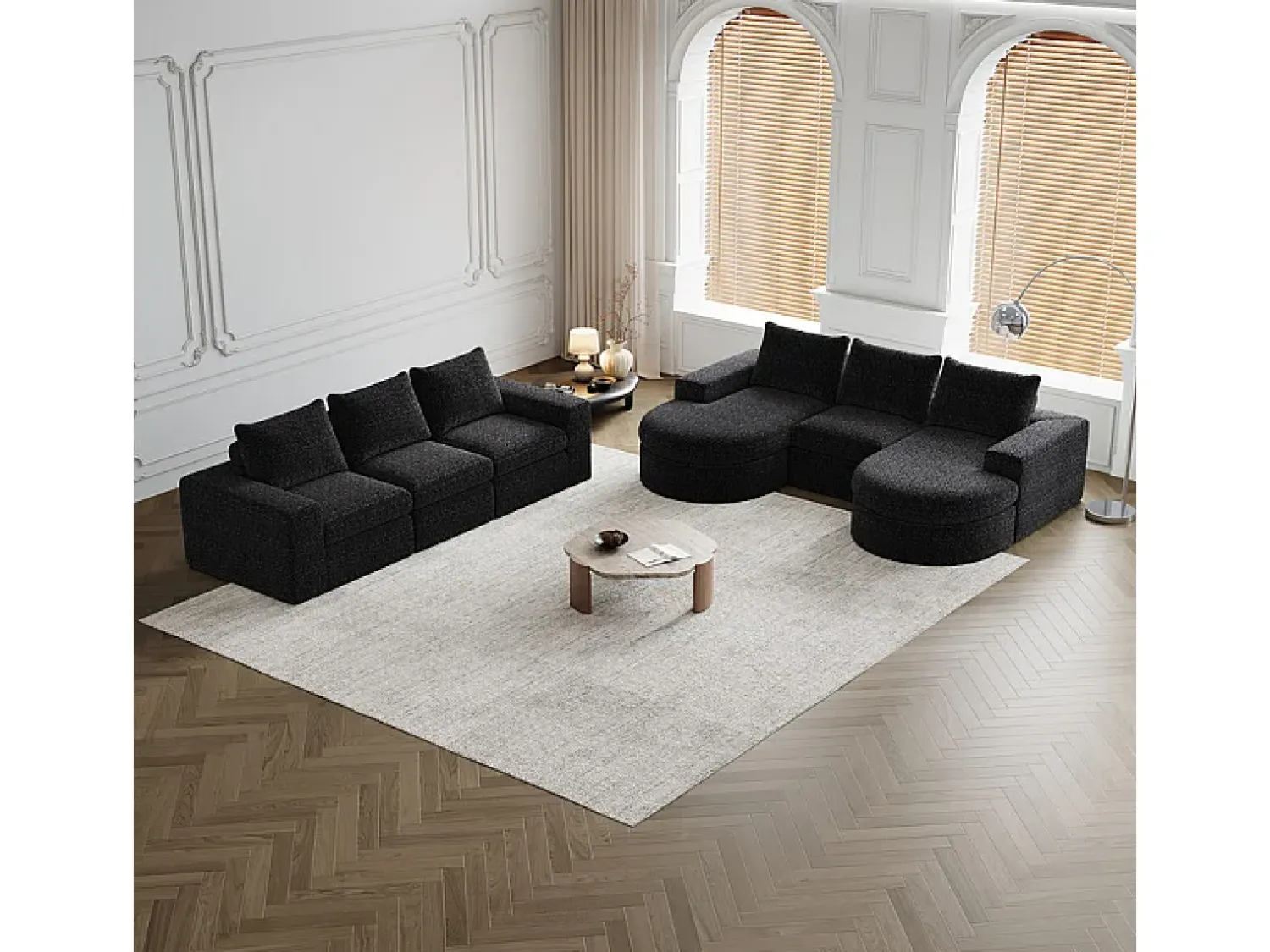 Best DripeX Sofá de Canto Modular Reversível 6 Lugares, com 6 Almofadas e Almofadas Cervicais, Tecido Chenille, Sala de Estar DIY, Preto