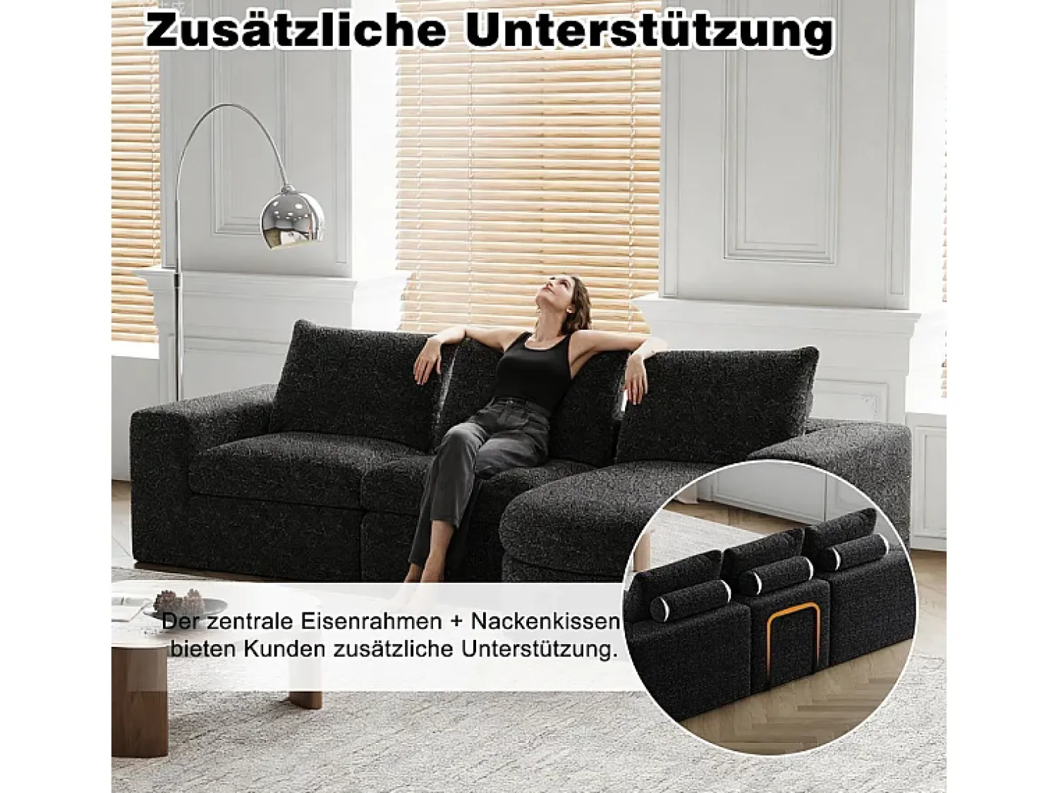 Best DripeX Sofá de Canto Modular Reversível 6 Lugares, com 6 Almofadas e Almofadas Cervicais, Tecido Chenille, Sala de Estar DIY, Preto